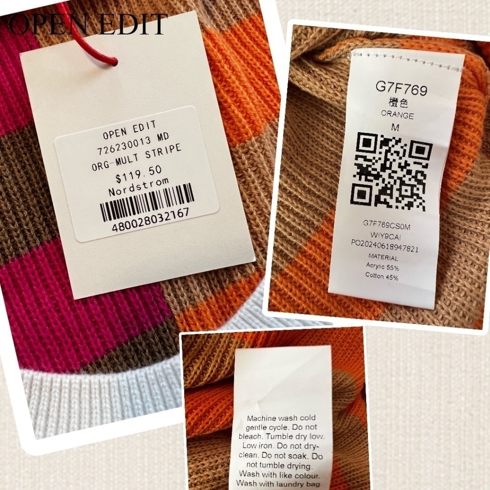 OPEN EDIT Striped ColorBlock Short Sleeve Scoop Neck Sweater Midi Dress NWT/MD - Picture 12 of 14